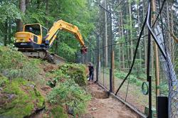 Im Luchsgehege müssen schadhafte Zaunelemente repariert werden. (Foto: Gregor Wolf/Nationalpark Bayerischer Wald)